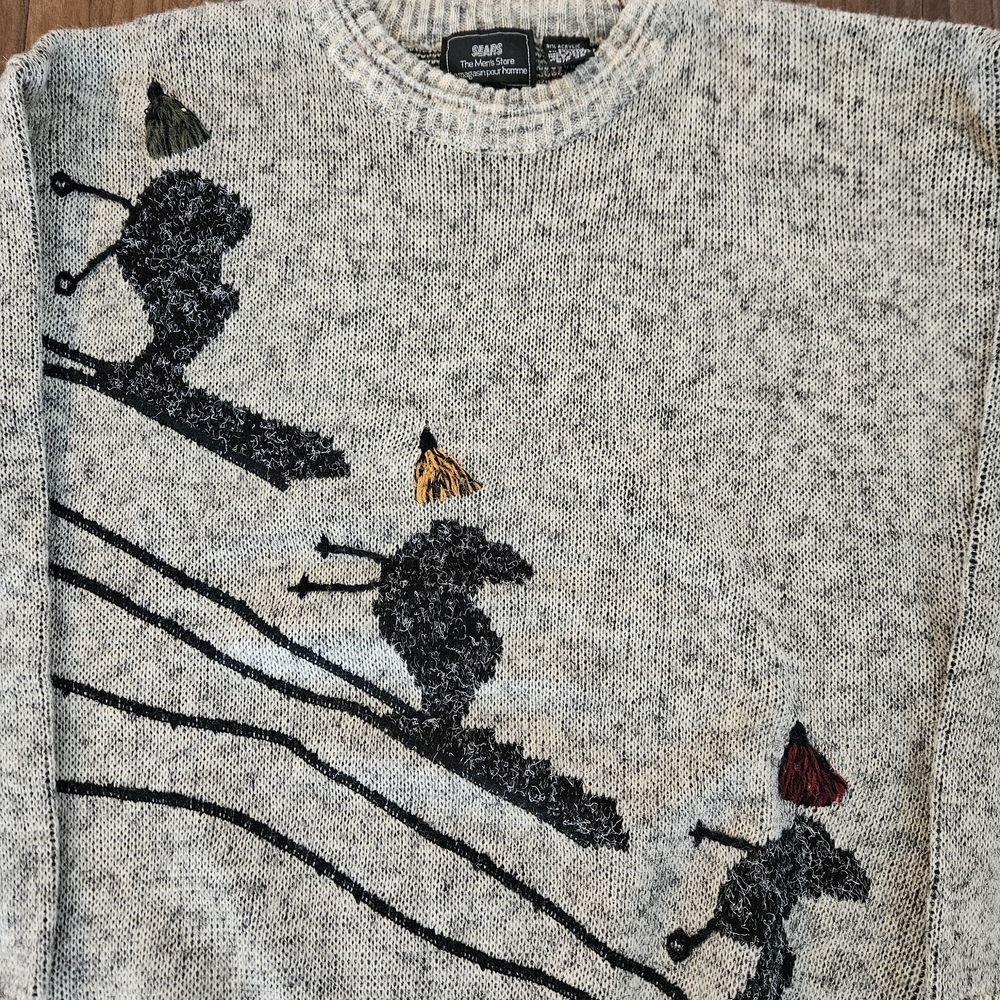 Vintage Sears Mens Store Sweater Mens Small Ski Graphic - Picture 2 of 6